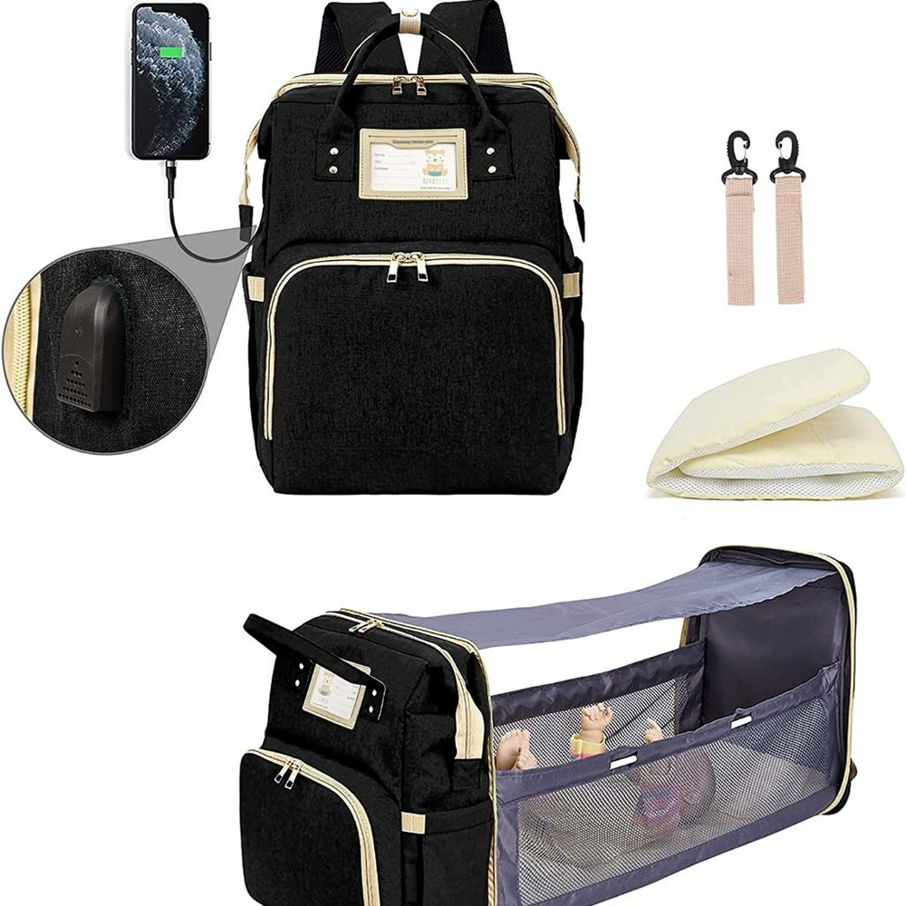 Diaper Bag Backpack 3 in 1 Foldable Changing Station Travel Baby Bag Bassinet